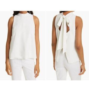 Milly Womans Daphne Cady Blouse Shirt Top Size L Off White Ecru Tie Back Bow nwt